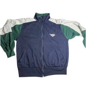 VTG‎ PONY Track Jacket Navy Green Grey Colorblock Full Zip Athleisure Size L